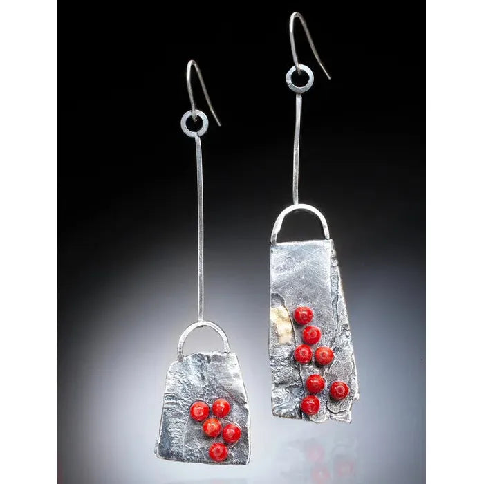 Vintage Tribal Ethnic Resin & Metal Inlay Long Drop Earrings for Women
