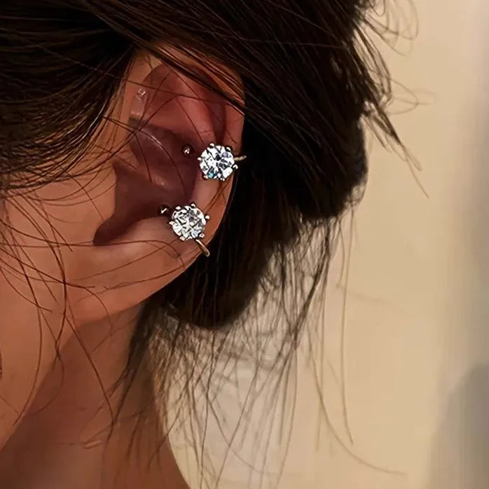 Delicate Zircon Hollow Five Petal Flower Clip Earrings Ear Cuff Women Gift