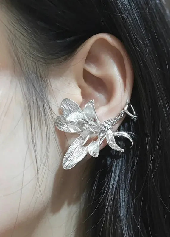 Vintage Copper Lily Ear Cuff Non-Pierced Clip-On Elegant Women's Retro Jewelry