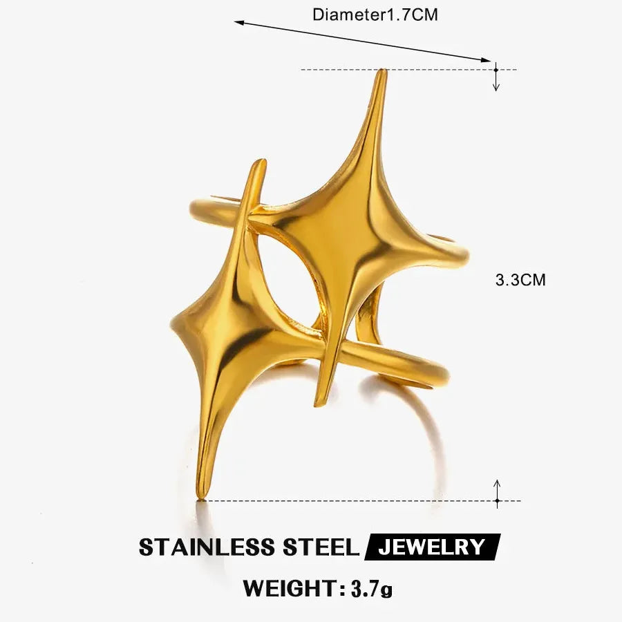 18K Gold Plated Stainless Steel Women's Vintage Geometric Cocktail Ring Jewelry