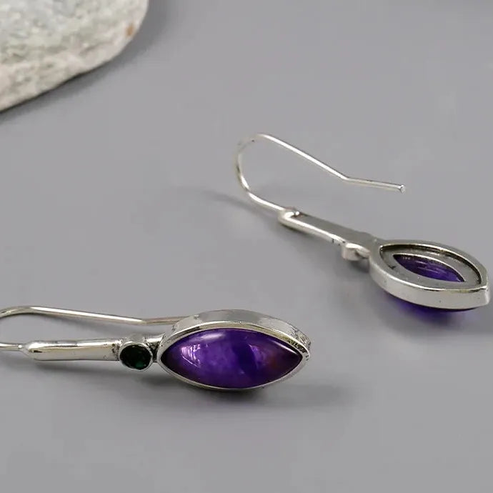 Horse Eye Shape Purple Zircon Drop Earrings Zinc Alloy Silver Plated Jewelry Gift