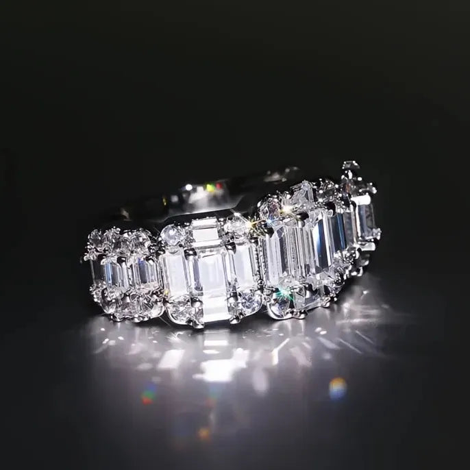 Brass Geometric Promise Ring with White Cubic Zirconia Wedding Band