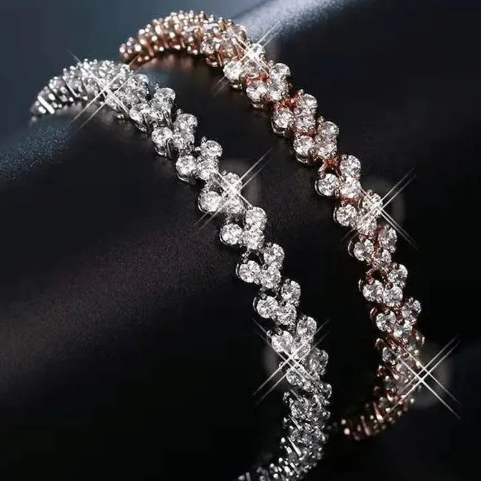Luxury Silver-Plated Roman Rhinestone Geometric Bangle Bracelet for Women Jewelry