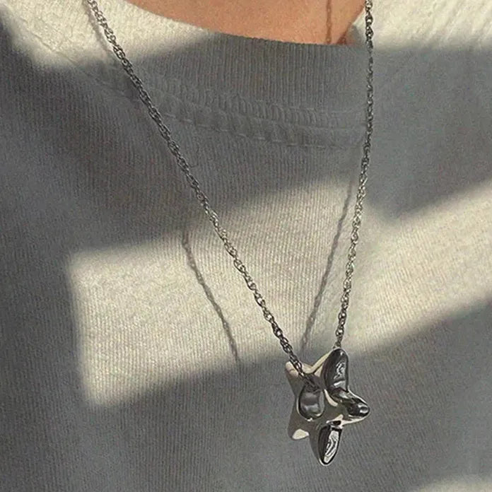 Star Hollow Zinc Alloy Choker Necklace Vintage Pendant Jewelry for Women Men