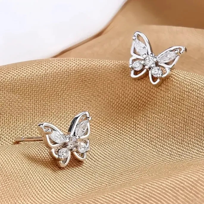 Geometric Butterfly Cubic Zirconia Stud Earrings Copper Alloy Jewelry Gift