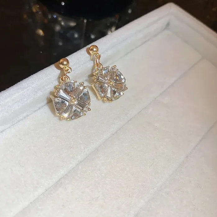 Luxury Crystal Flower Neo-Gothic Stud Earrings Stainless Steel Women Jewelry Gift