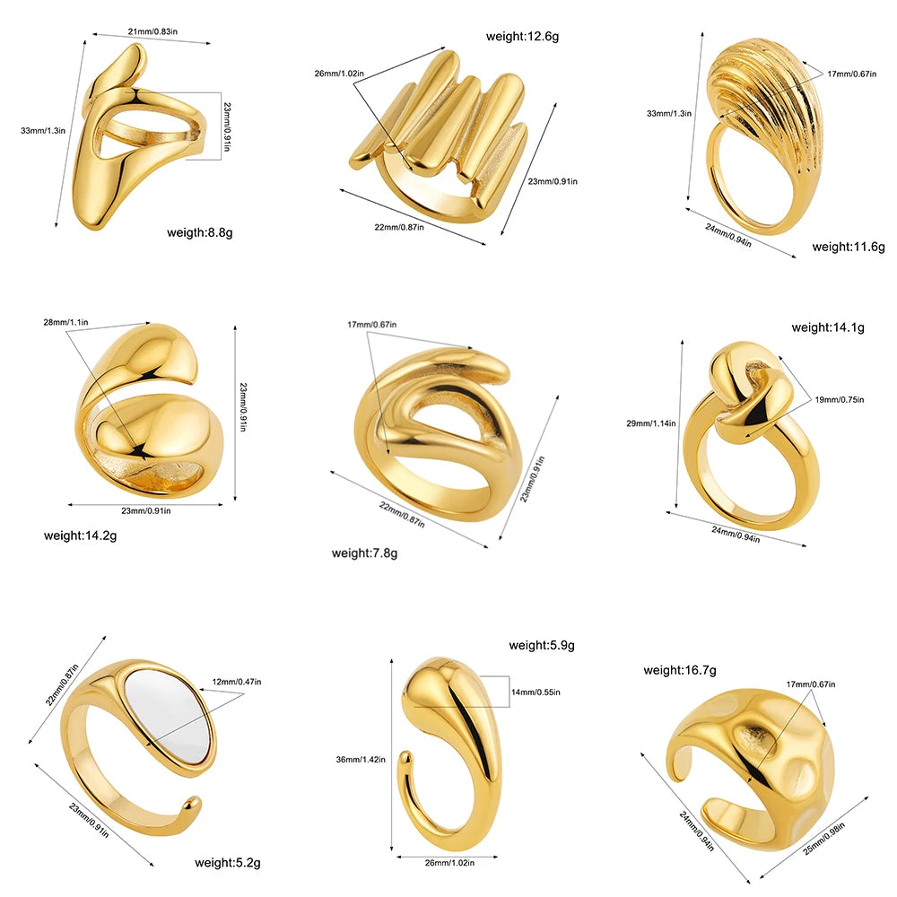 Adjustable Waterproof Dome Chunky Stainless Steel Knot Ring Wide Finger Jewelry