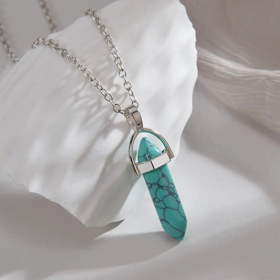 Pink Crystal Quartz Hexagonal Column Pendant Necklace for Women Jewelry
