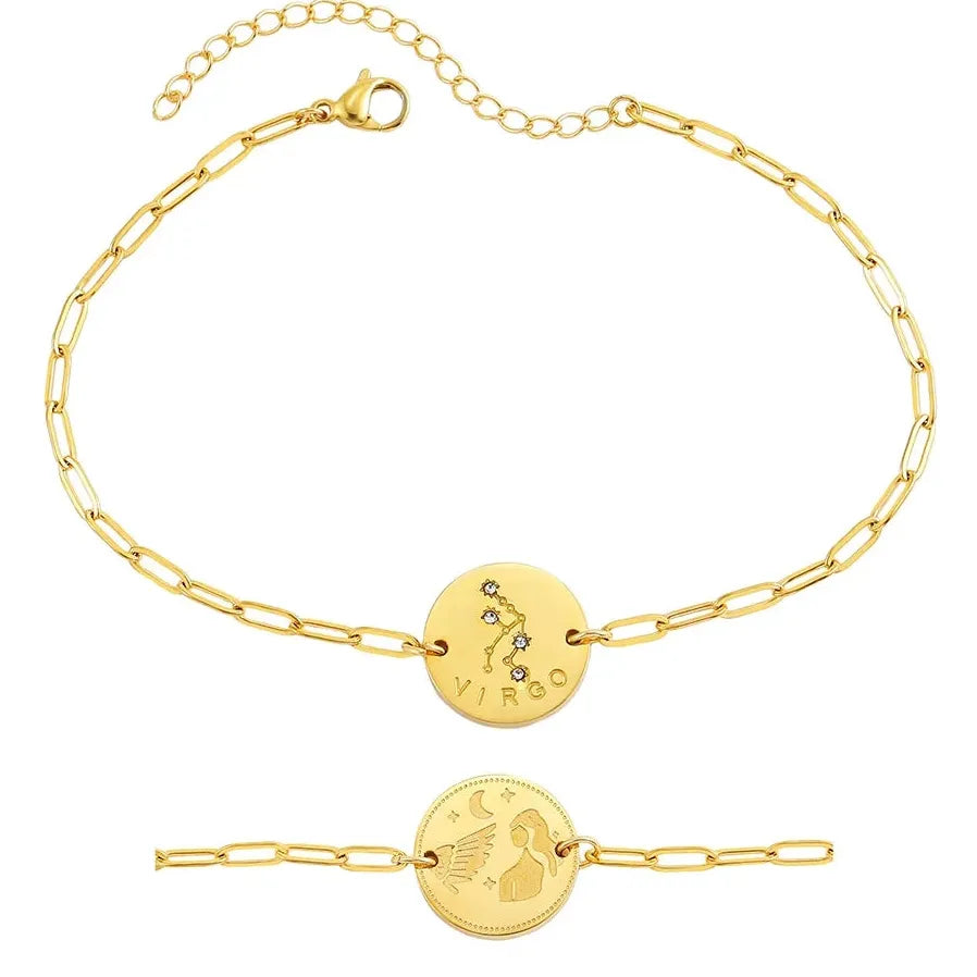 Handmade 12 Zodiac Sign Bracelet Titanium 18k Gold Plated Waterproof Hypoallergenic
