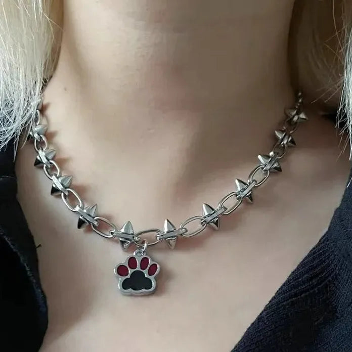 Stainless Steel Thorn Heart Choker Necklace Punk Hip Hop Clavicle Jewelry Chain