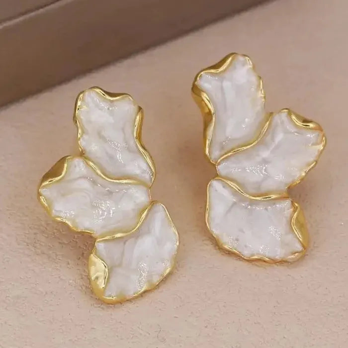 White Enamel Petal Flower Drop Earrings for Women Zinc Alloy Jewelry Gift