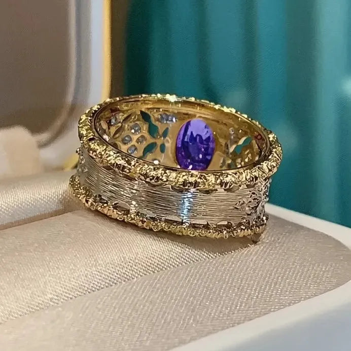 Two Tone Purple CZ Geometric Luxury Trendy Women's Wedding Band Ring
