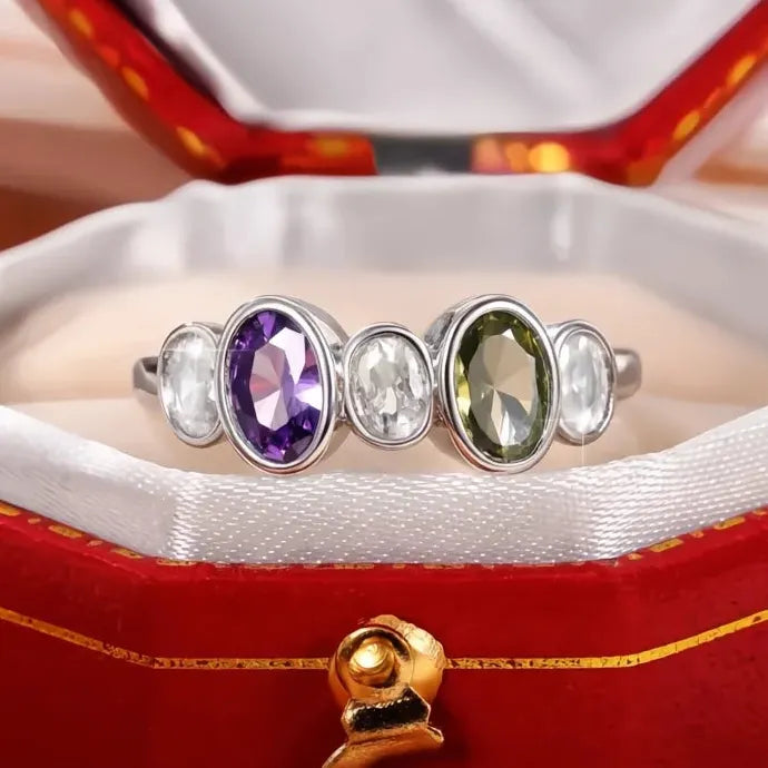 Vintage Geometric Brass CZ Rings for Women Olive Purple White Finger Ring