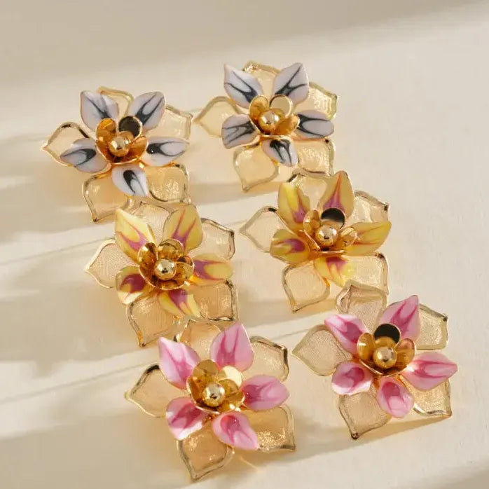 Vintage Drop Oil Flower Plant Motif Steel Needle Earrings for Women