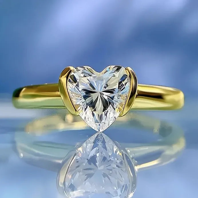 Heart-Shaped CZ Ring Gold Color Wedding Engagement Gift for Women