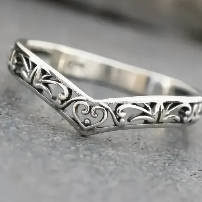 V Shaped Hollow Out Finger Ring for Women Vintage Brass Jewelry
