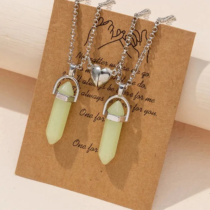 2Pcs Luminous Hexagonal Heart Pendant Couple Magnetic Zinc Alloy Necklace Gift