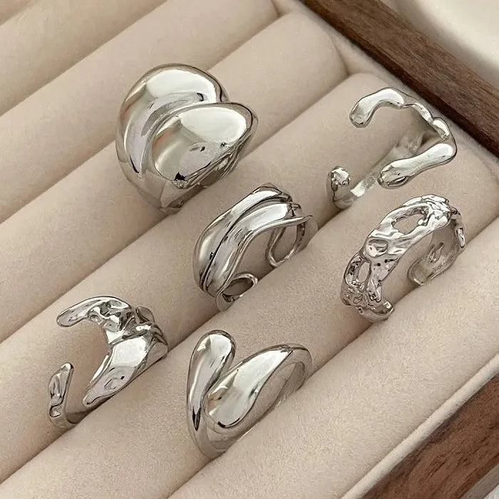 Irregular Gold Layered Metal Lava Rings Set for Women Party Jewelry Gift