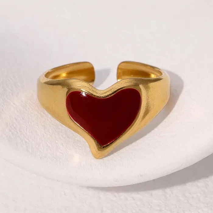Adjustable Vintage Red Drip Oil Heart Ring for Women Stainless Steel 2025 Jewelry