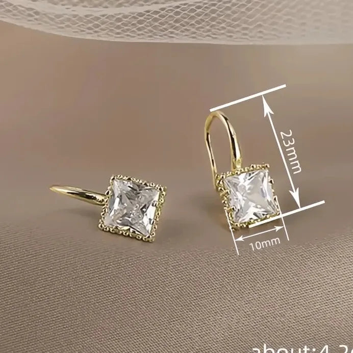 Dainty Square Cubic Zirconia Drop Earrings for Women Wedding Jewelry