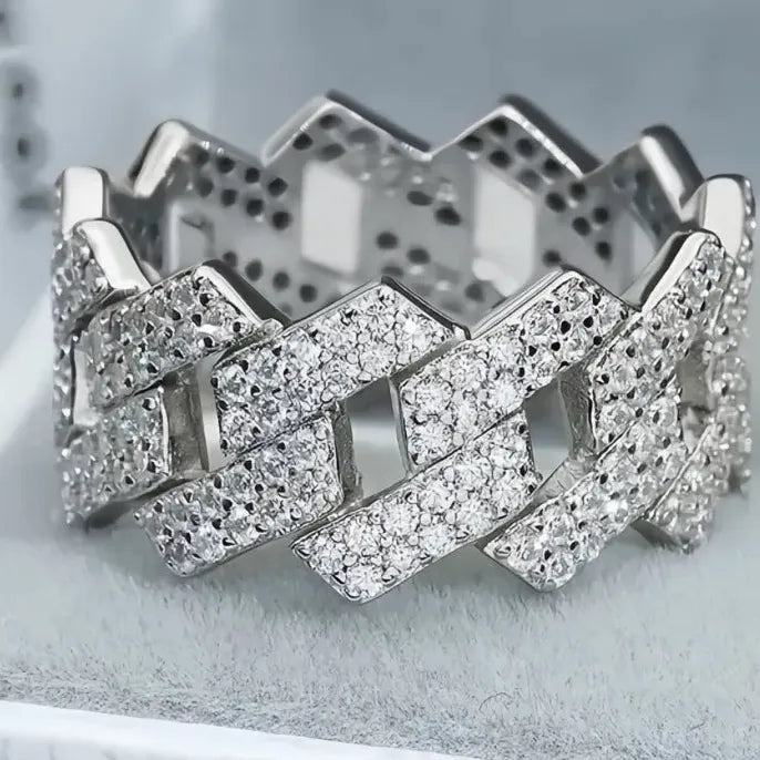 Brass Linked Design Cubic Zirconia Cocktail Ring for Women Party Jewelry