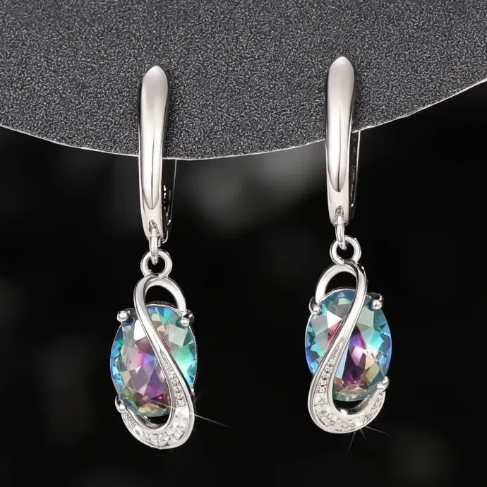 Multi-colored Geometric CZ Dangle Earrings Brass Drop Earrings for Women Gift