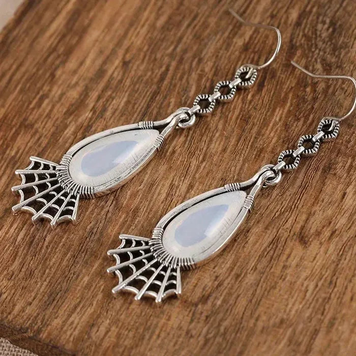 Retro Dream Catcher Pendant Earrings with Synthetic Moonstone Zinc Alloy Jewelry Gift