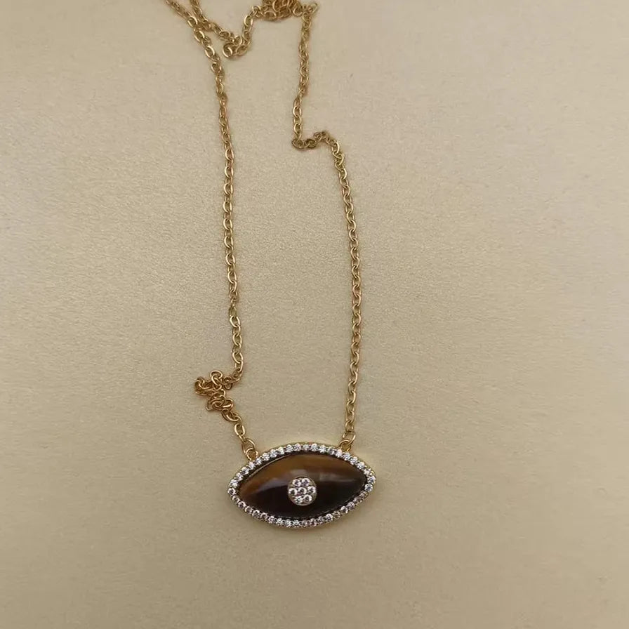 Ancient Roman Opal Evil Eye Pendant Necklace Gold Plated Titanium Choker Women
