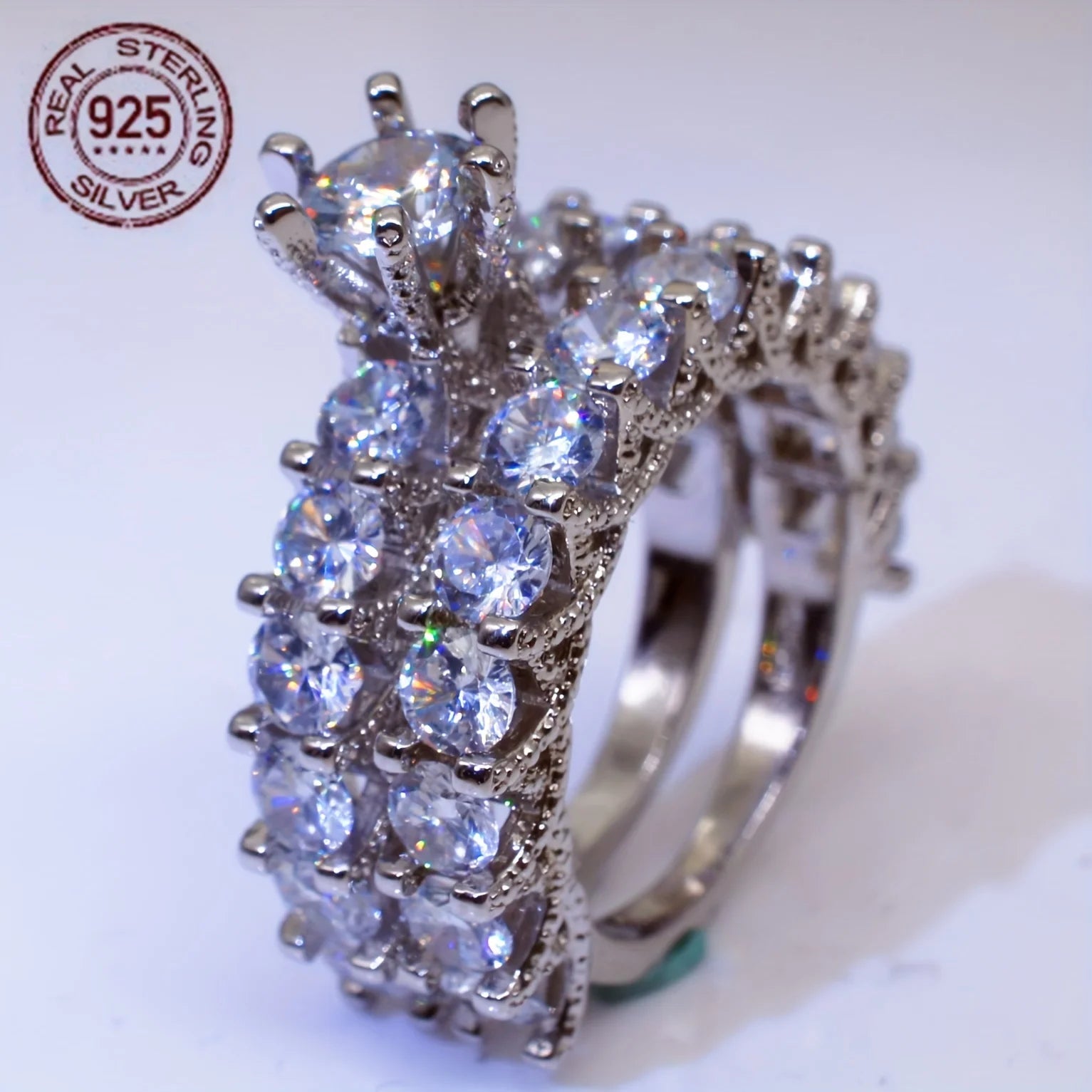 2PCS 925 Sterling Silver AAAAA Zircon Wedding Ring Set Women Engagement
