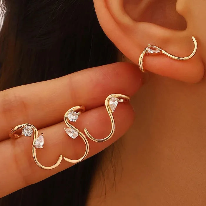 Vintage Water Drop Zircon S-Shaped Stud Earrings for Women Gift