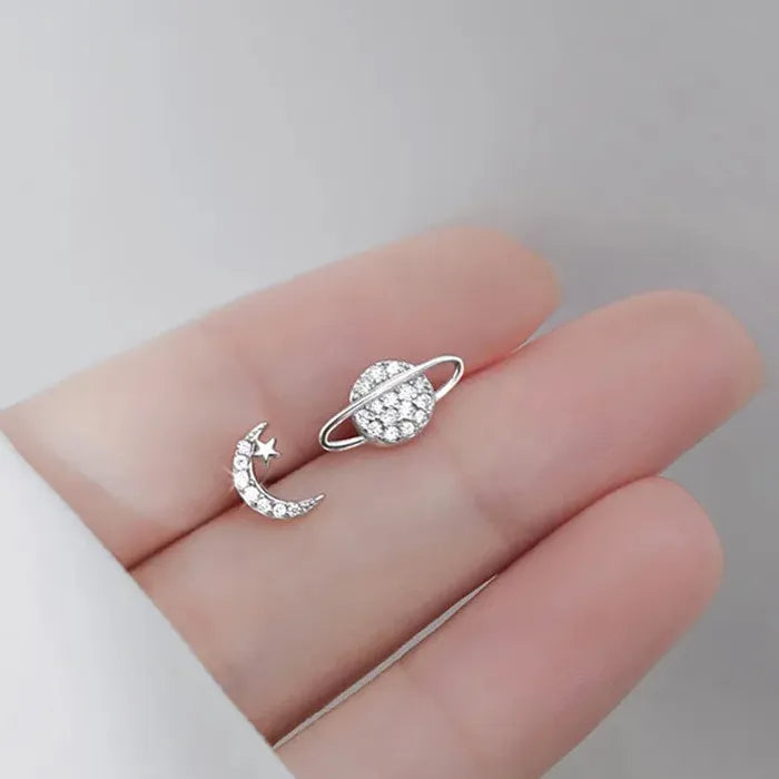 Zircon Star Moon Mini Korean Asymmetric Stud Earrings for Women Gift