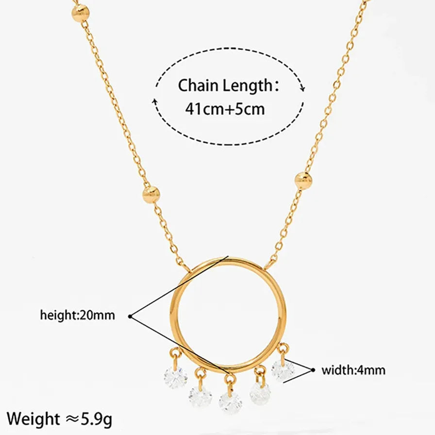 Minimalist Big Circle Zircon Pendant Necklace 18K Gold Plated Crystal Choker Waterproof Jewelry