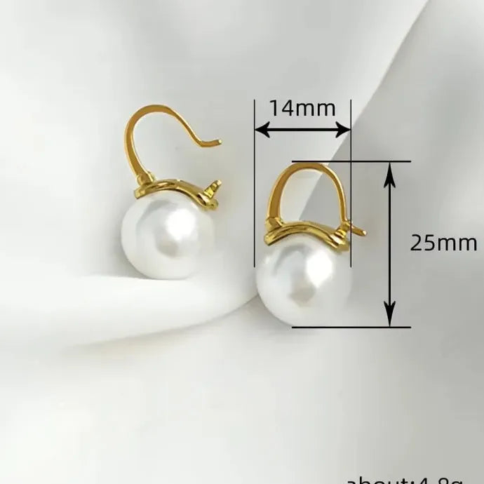 Elegant Gold Brass Simulated Pearl Geometric Drop Earrings for Women