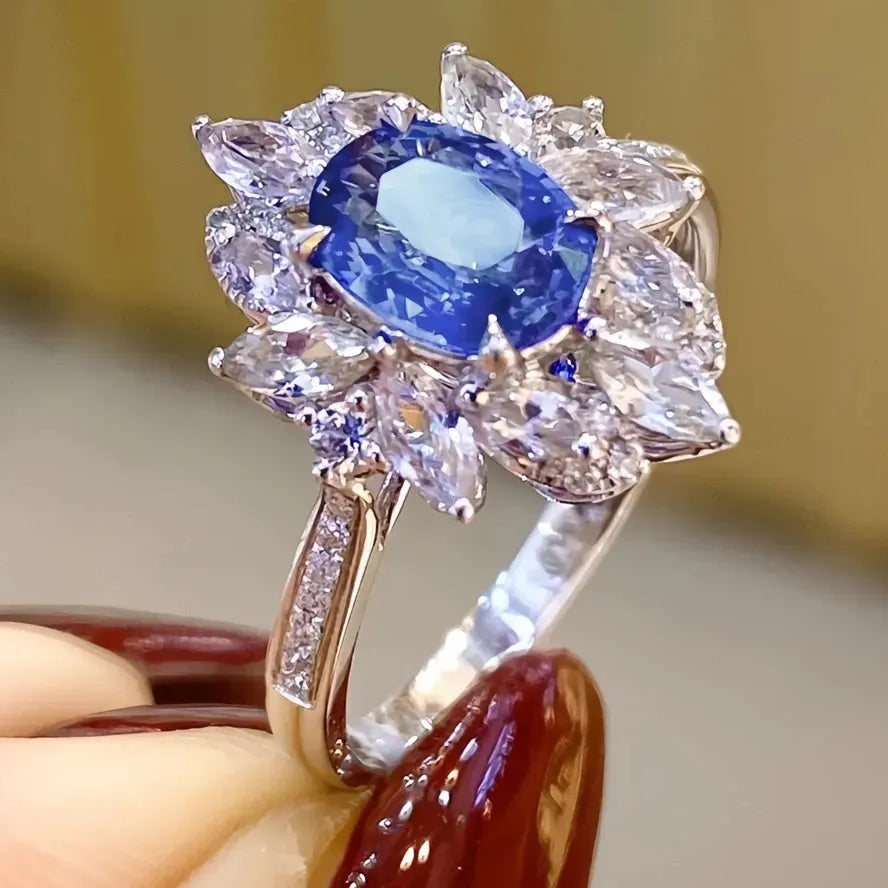 Blue Cubic Zirconia Brass Ring for Women Wedding Anniversary Party Fashion Jewelry Gift