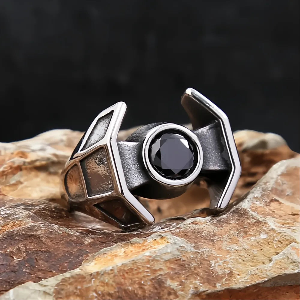 1️⃣ Black Stone Ring Stainless Steel Viking Punk Biker Ring for Men Women