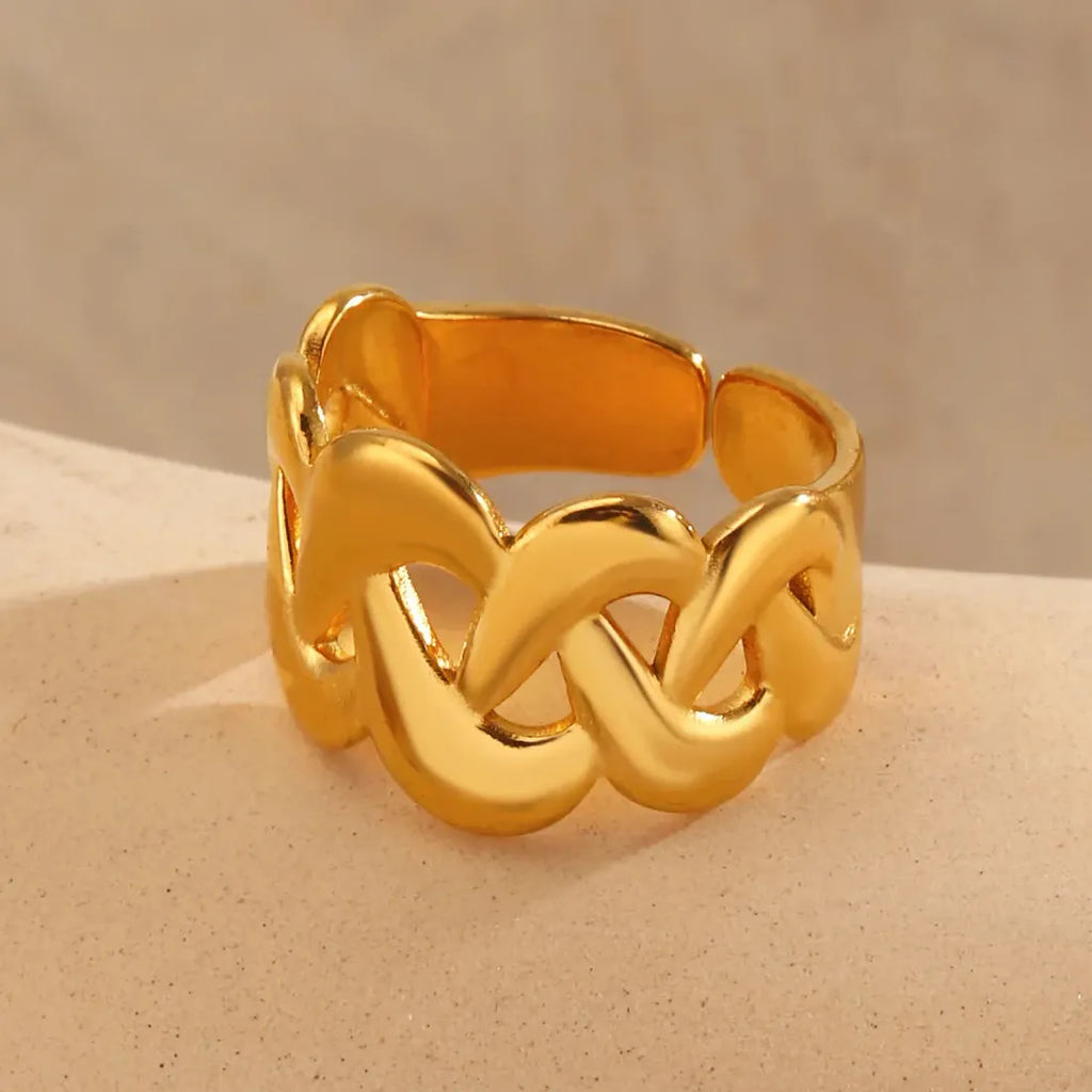 18K Gold Color Stainless Steel Double S-Shaped Waterproof Cocktail Ring for Women Men