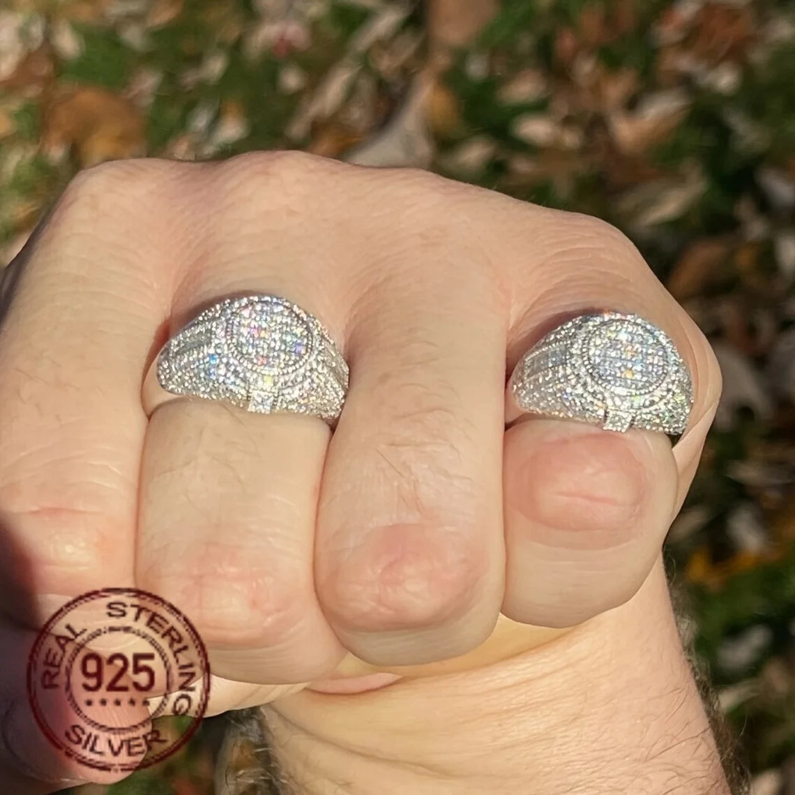 2025 Trendy Solid 925 Silver Iced Hip Hop Pinky Ring for Men – Round Cut Zircon