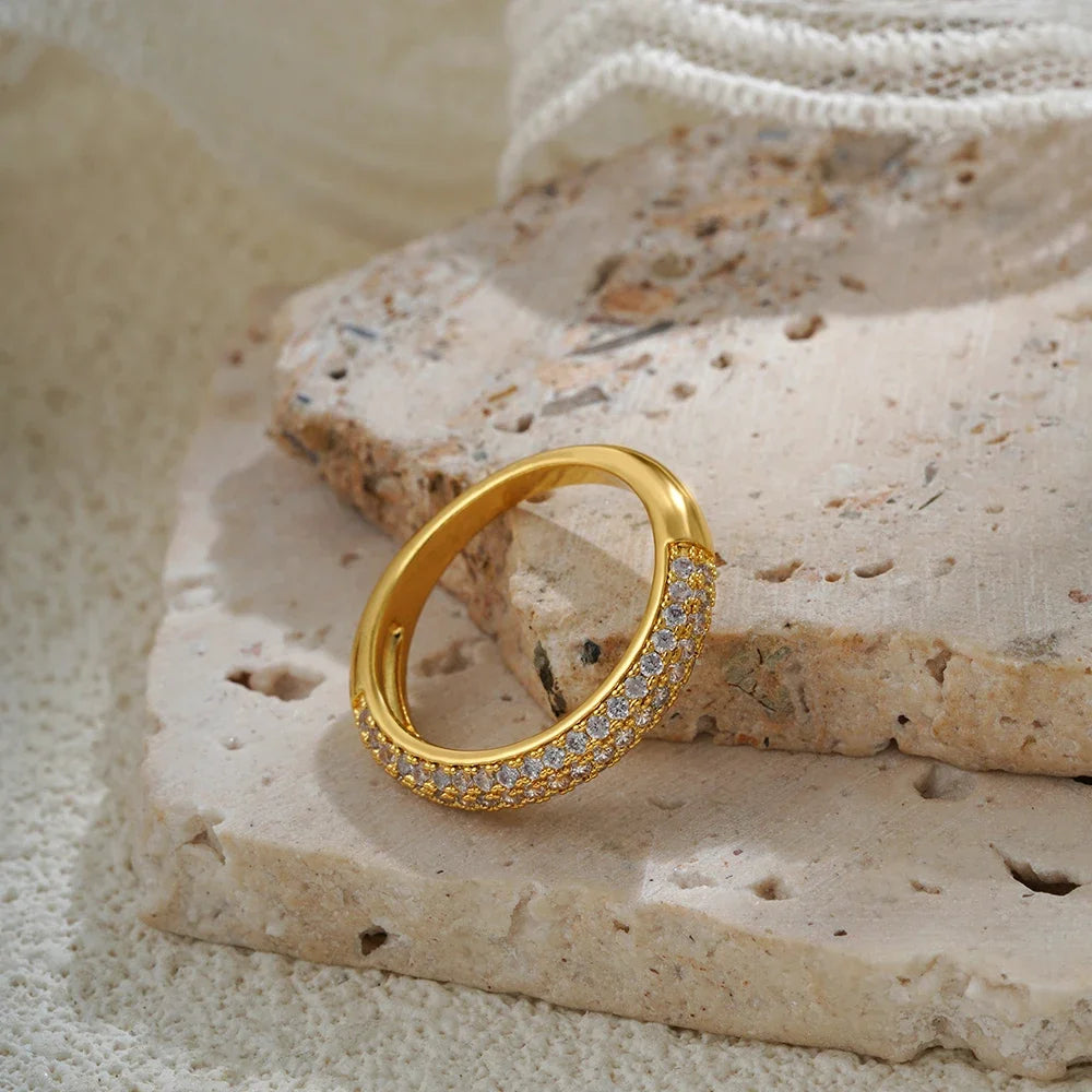 18K Gold Plated Zircon Circle Women’s Wedding Ring Stainless Steel Anti-Allergic