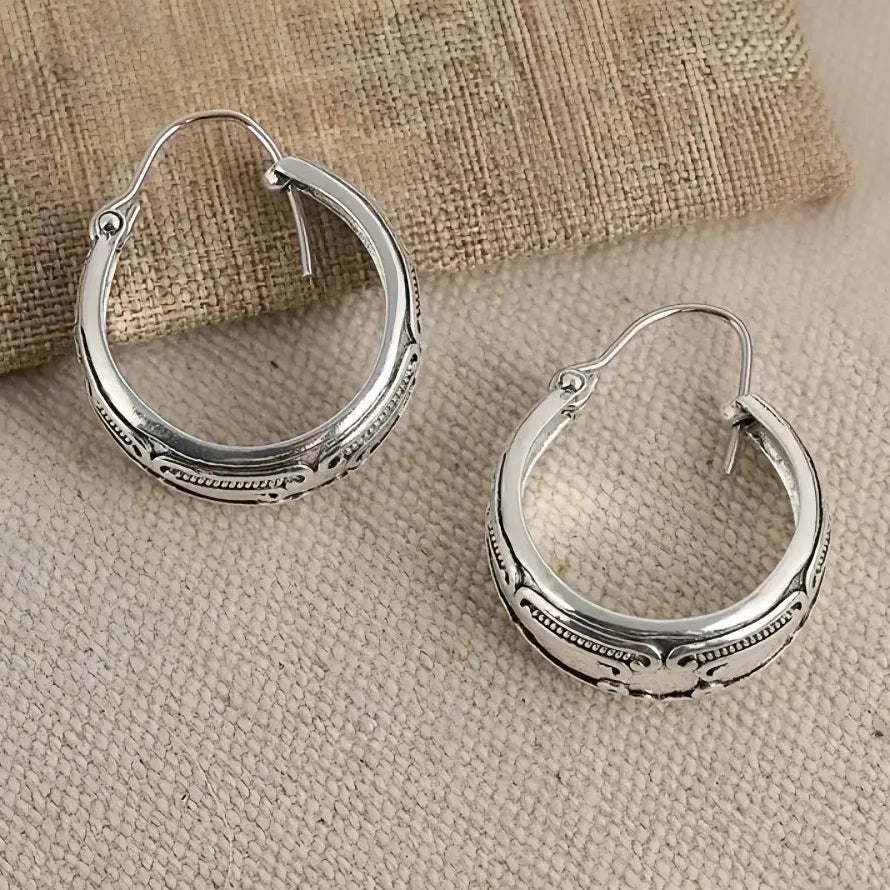 Wide Band Cutout Plant Pattern Zinc Alloy Hip Hop Punk Earrings for Women