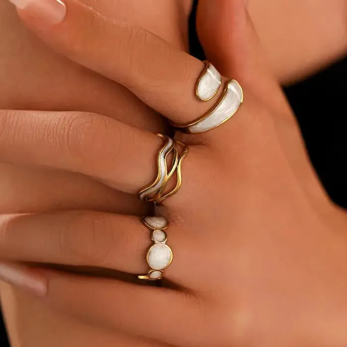 Stainless Steel Unisex Open Rings Geometric Drip Oil Design Waterproof Jewelry