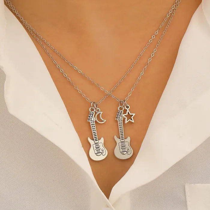 Guitar Star Moon Pendant Necklace and Earrings Zinc Alloy Jewelry Gift