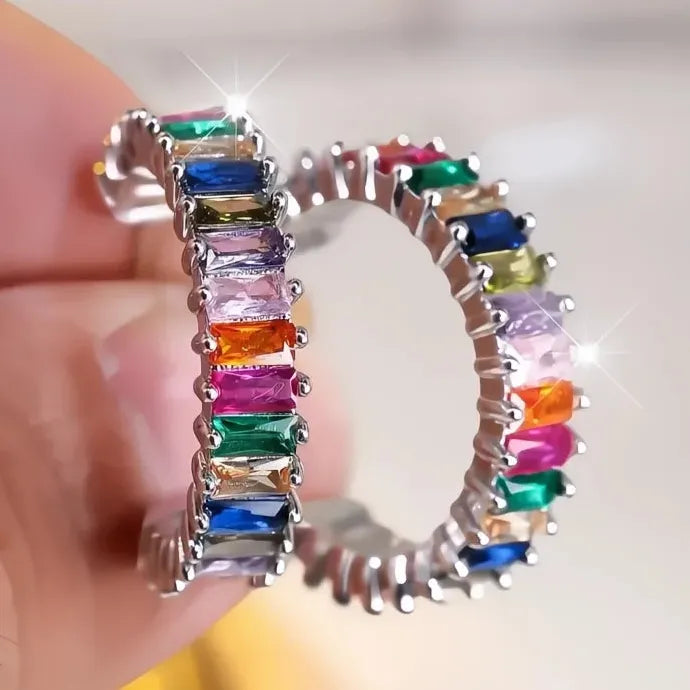 Women Geometric Hoop Earrings Silver Copper Alloy CZ Multi-Color Wedding Jewelry