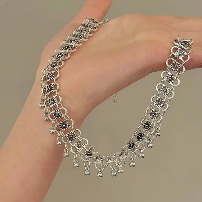 Silver Tassel Small Bells Necklace Choker for Women Men Punk Jewelry