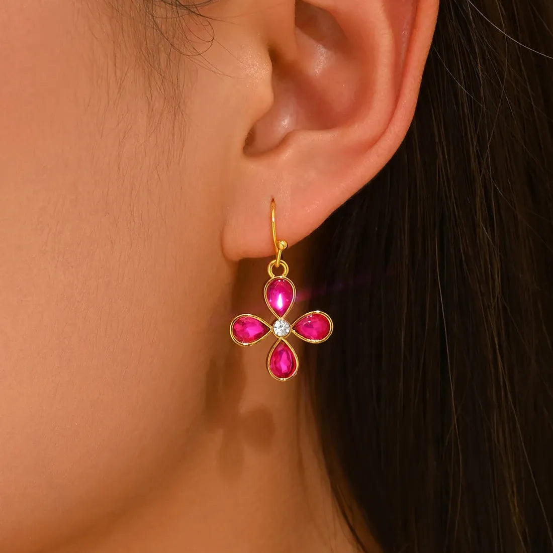 Luxury Gold Flower Drop Earrings Women Copper Multicolor Cubic Zirconia Jewelry