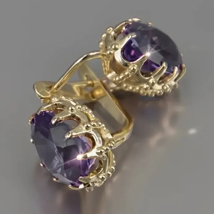 Geometric Purple Cubic Zirconia Drop Earrings for Women Weddings