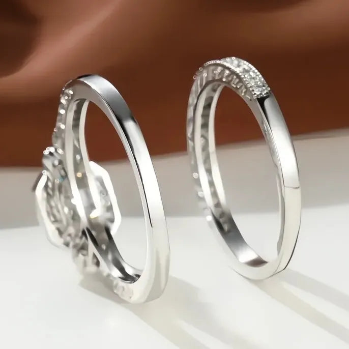 Princess White Black 2Pcs Luxury Cubic Zirconia Brass Wedding Rings for Women