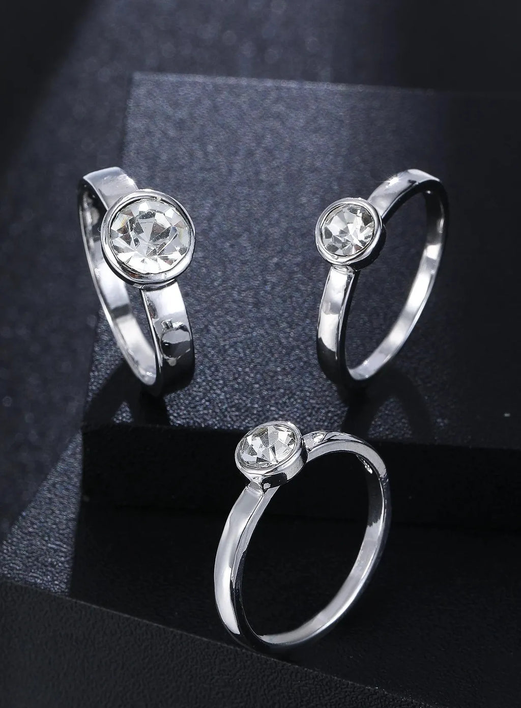 3-Piece Zinc Alloy Crystal Ring Set Boho Engagement Gift for Women Daily Wear