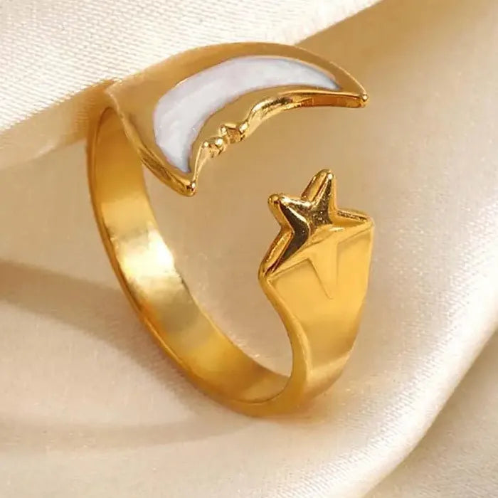 Adjustable Stainless Steel Moon Star Drip Oil Ring Waterproof for Women Men