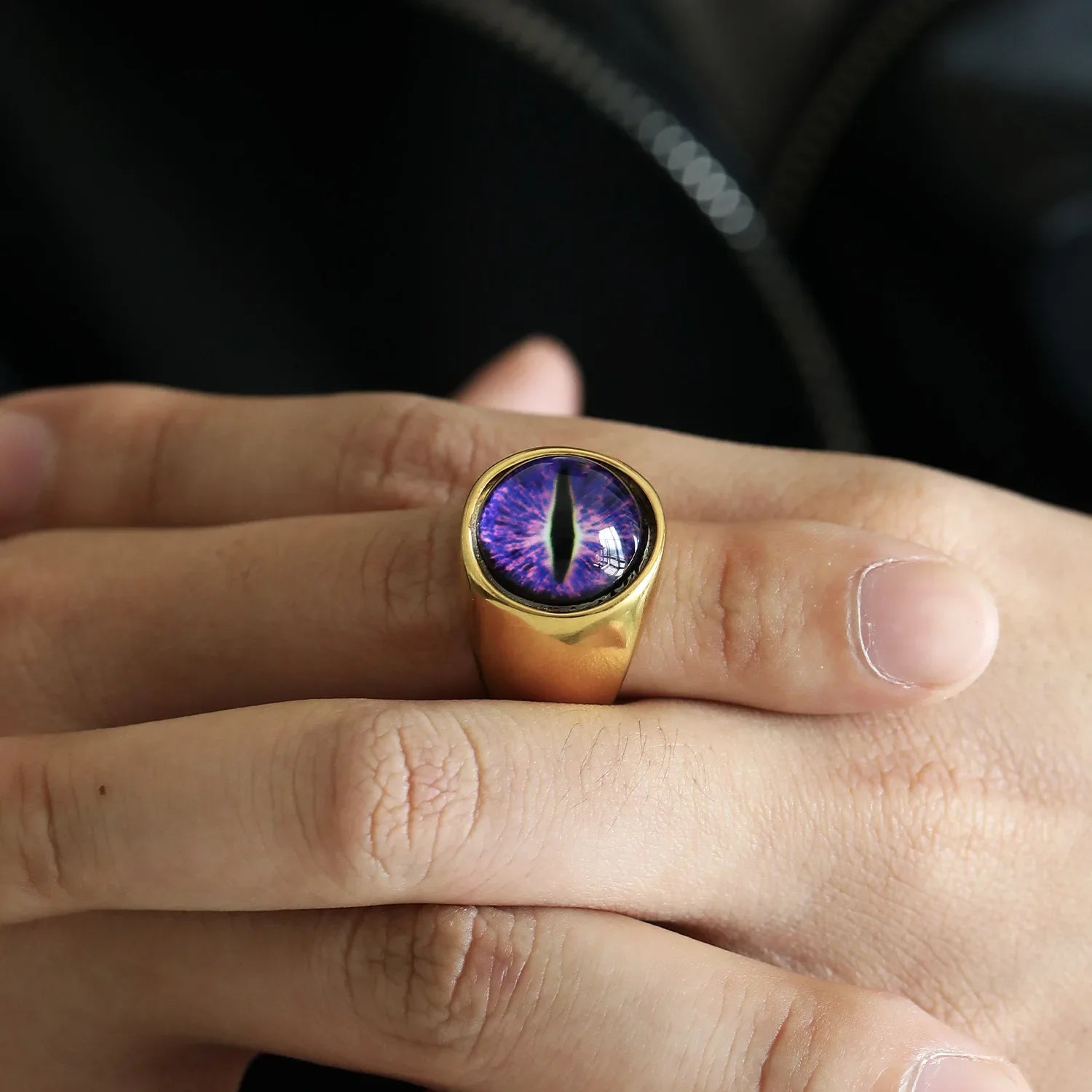Punk Hiphop Multicolor Evil Eye Chunky Men’s Gold Plated Stainless Steel Ring