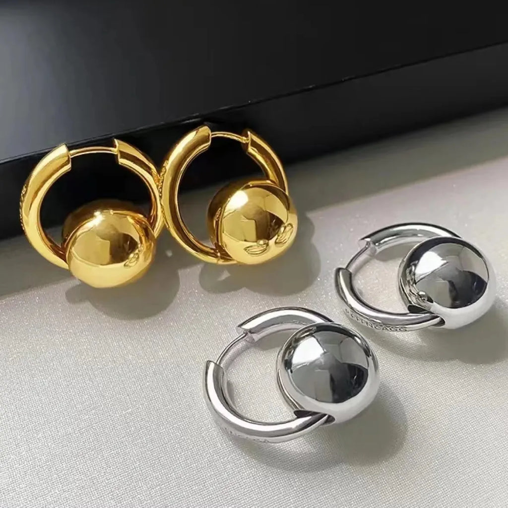 Gold Geometric Ball Hoop Earrings for Women Zinc Alloy Gift 2026